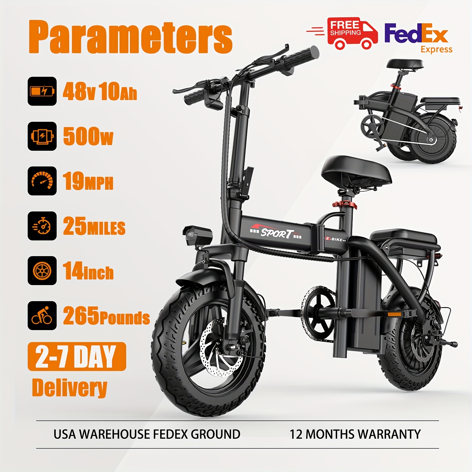 TEMU Z6 Adult Electric Bike, 500w Folding Electric Bike, 48v 10ah Removable Lithium Battery, Stylish 14 Inch Foldable Commuter Electric Bike For Unisex