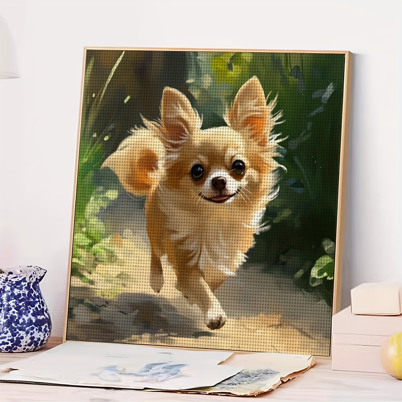 Relaxing DIY Cross Stitch Kit, "Running Chihuahua" Pattern