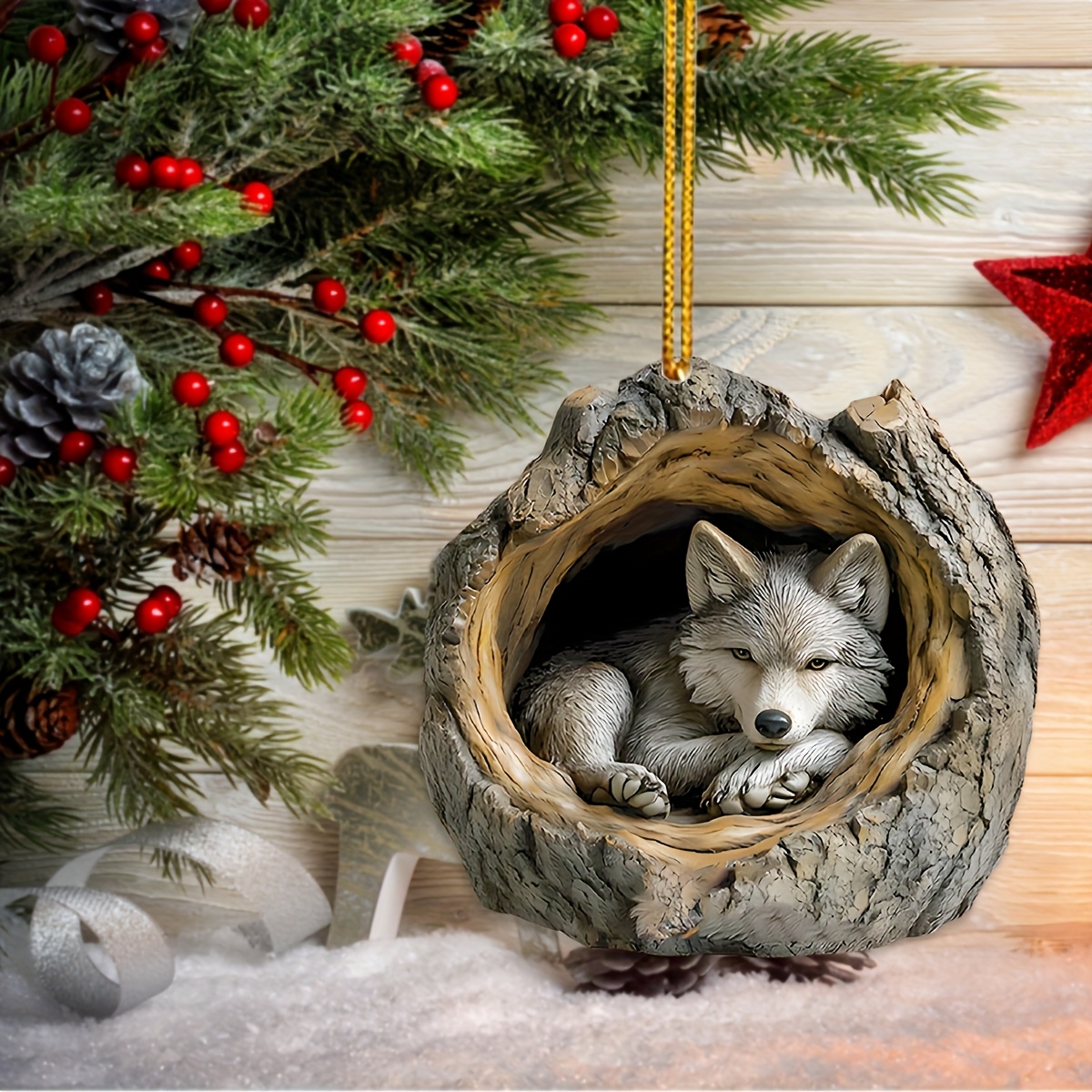 

Acrylic Wolf In Ornament - 3.14x3.04 Inch, Design, Ideal For Christmas & Thanksgiving Home And Holiday Decorations