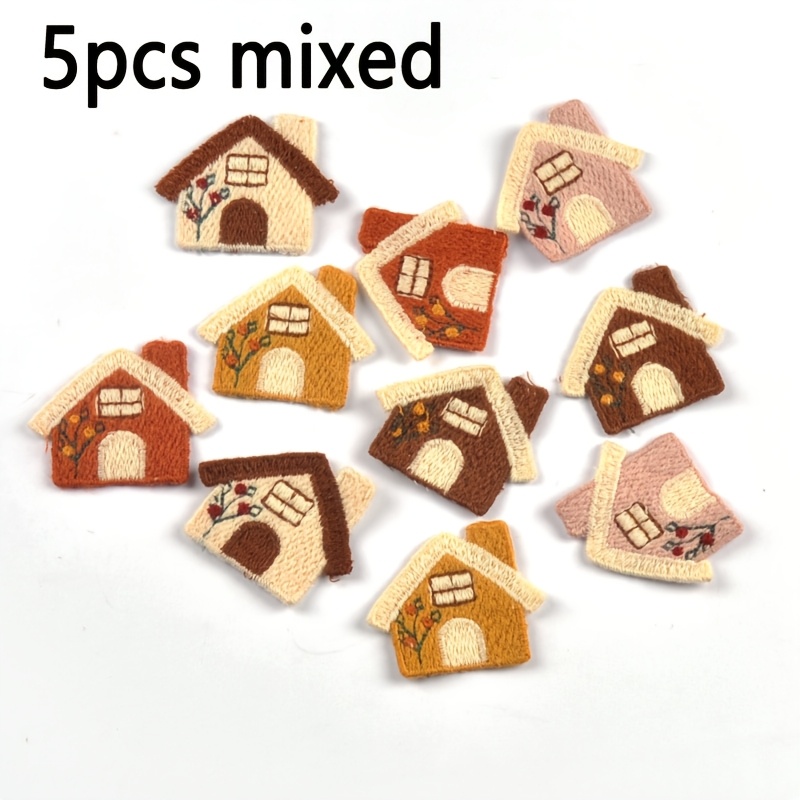 TEMU 5 pezzi 3.5X4.2 cm , scarti di tessuto di pizzo con motivo a casa multicolore per cucito a , materiali per artigianato , abbigliamento, clip per