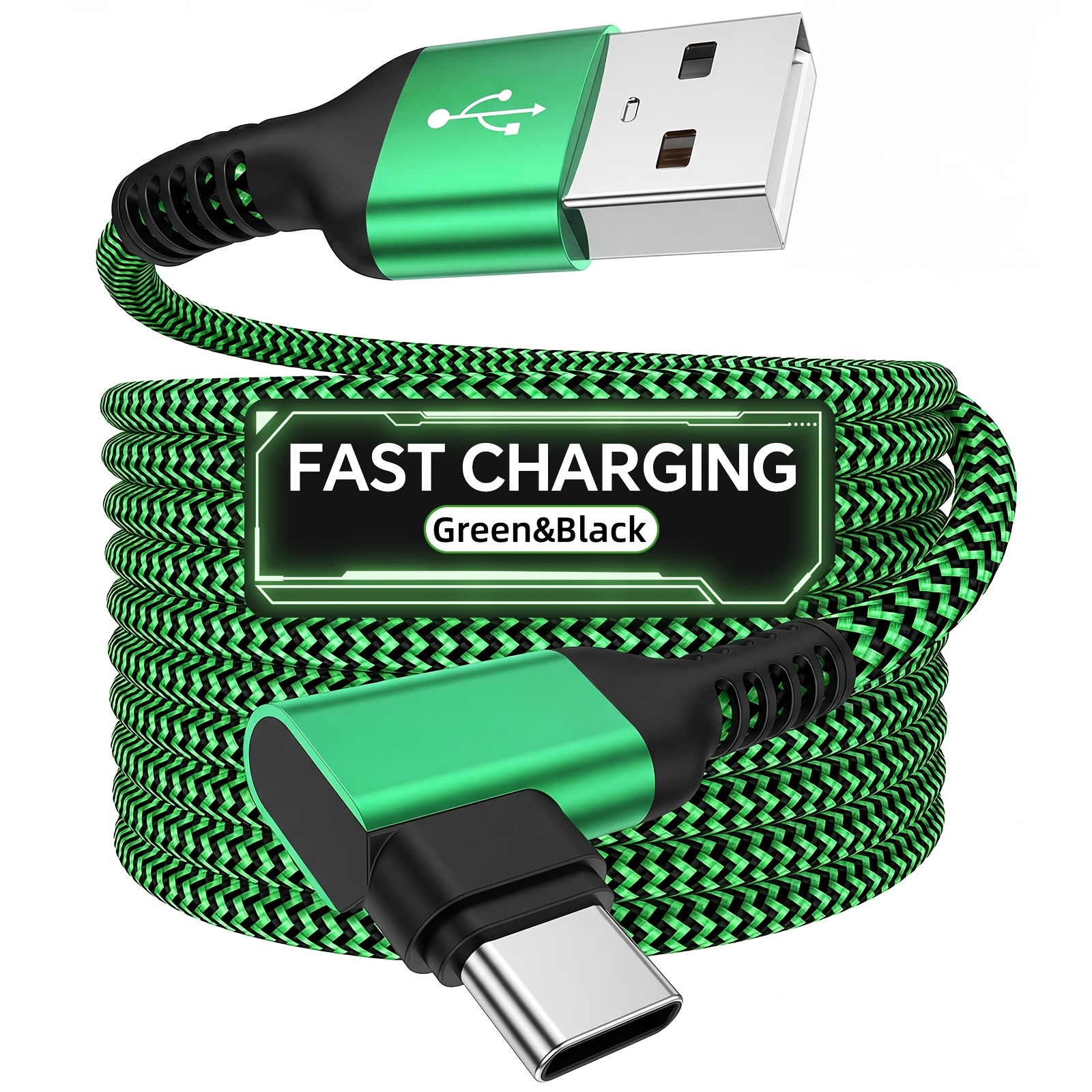 TEMU Right Angle Fast Charging Cable Durable 90° Nylon Braided Usb-type C For Iphone 15 16 17 Series Mobile Phone Charging For Computers, Tablets Etc