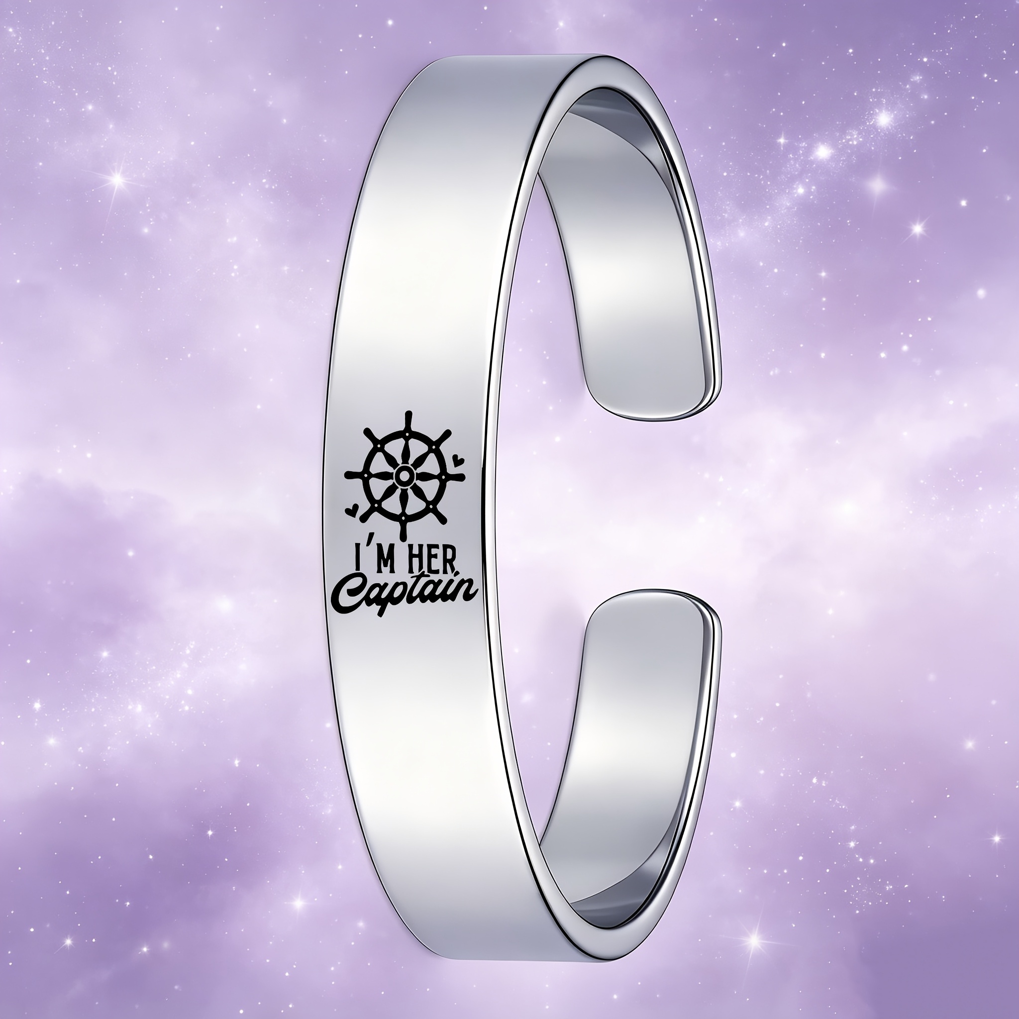 Couple's Anchor & Rudder Open Bangle Bracelet Set in Stainless Steel