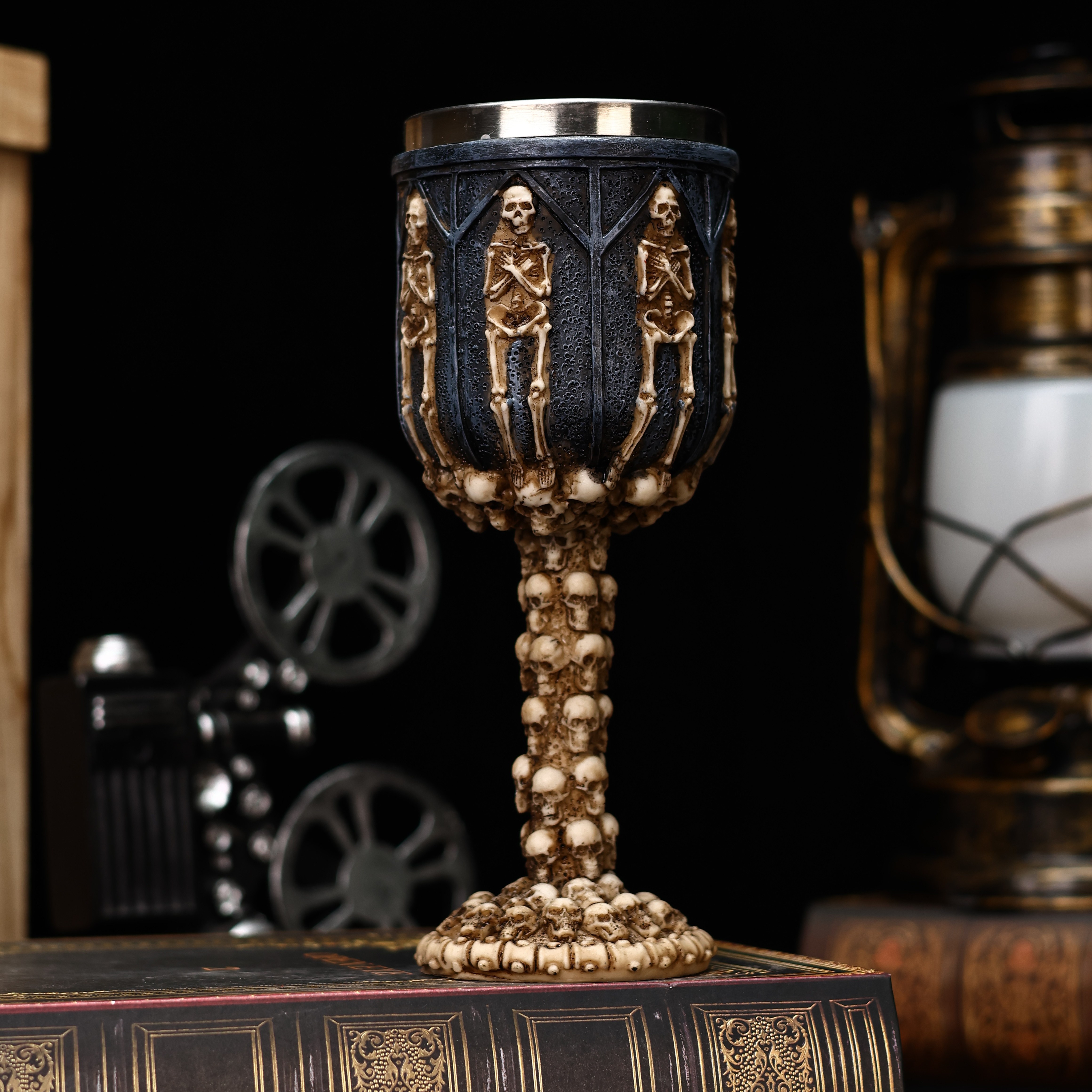 TEMU [] Gothic Stainless Steel Wine Goblet - Intricate Engraved Design, Reusable Cocktail Glass For Halloween, , Or Themed Parties, Hand Wash Only,