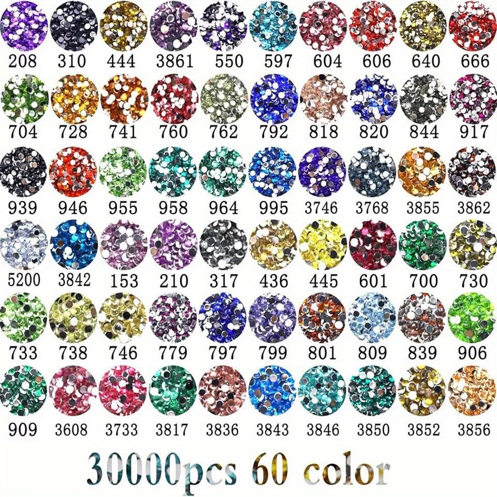 TEMU 60 Colori/30000pcs Kit Pittura Diamantata 5D con Strass Rotondi in Resina, Diametro 2,8mm, 60 Colori con 500pcs per . Questi Strass Argentati a