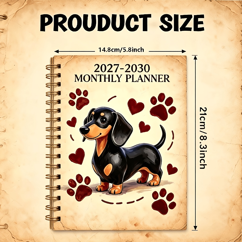 TEMU 1pc A5 Size 2027-2030 Monthly Planner - 2027 To December 2030, 4-year Monthly Planning, Dachshund Themed Cover Design, Annual Calendar Planner,