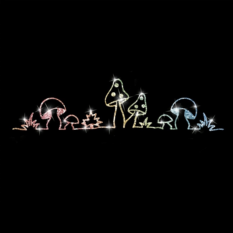 Image of 1 Sparkling Cute Mushroom Reflective Vinyl Car Sticker - Perfect Gift For Flower And Plant Lovers, Suitable For Cars, Bumpers, Windows, Mirror Decoration