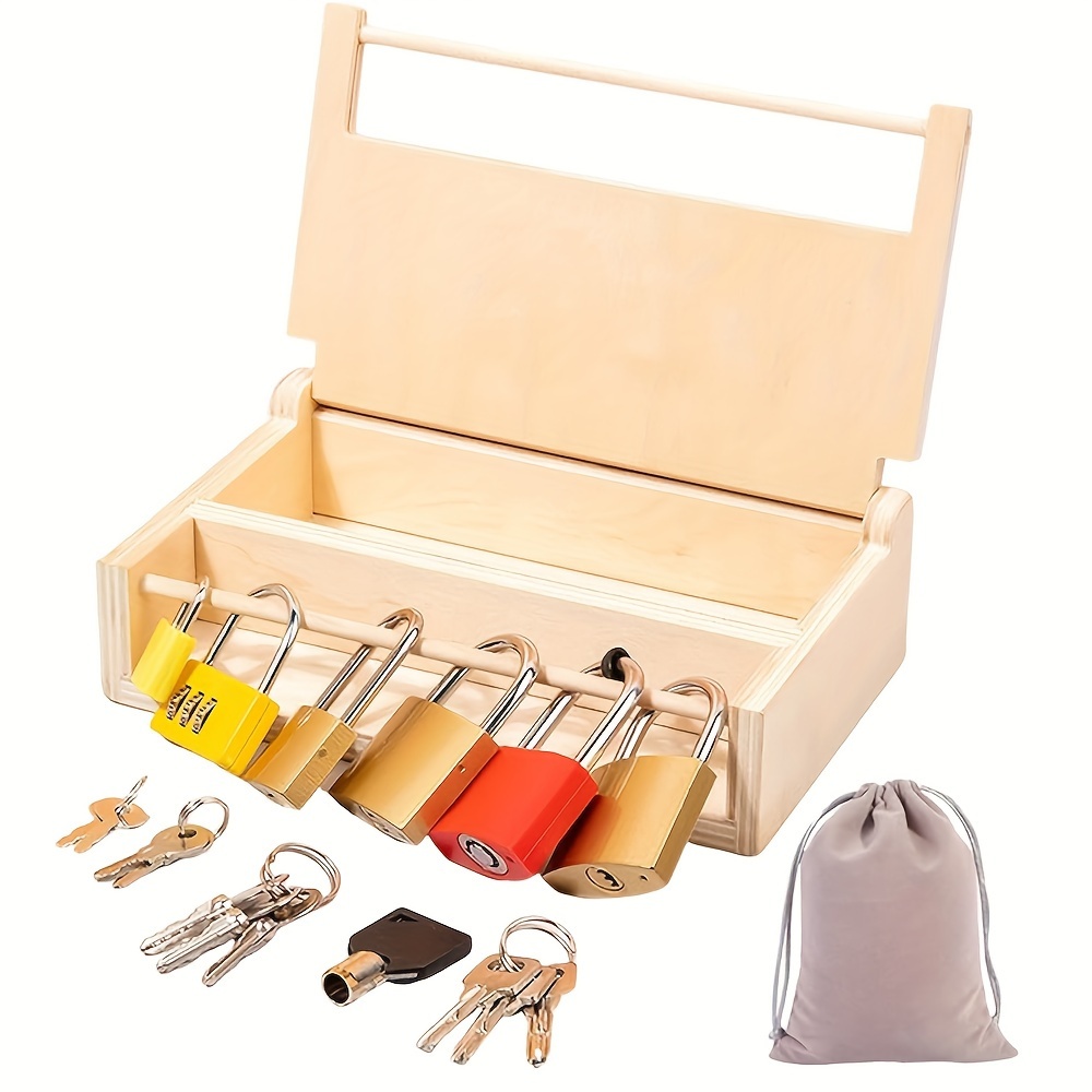 

Wooden Toy Set Box Educational Locks And Keys For Early Development And Problem Skills Suitable For 3+ Years Old Gift