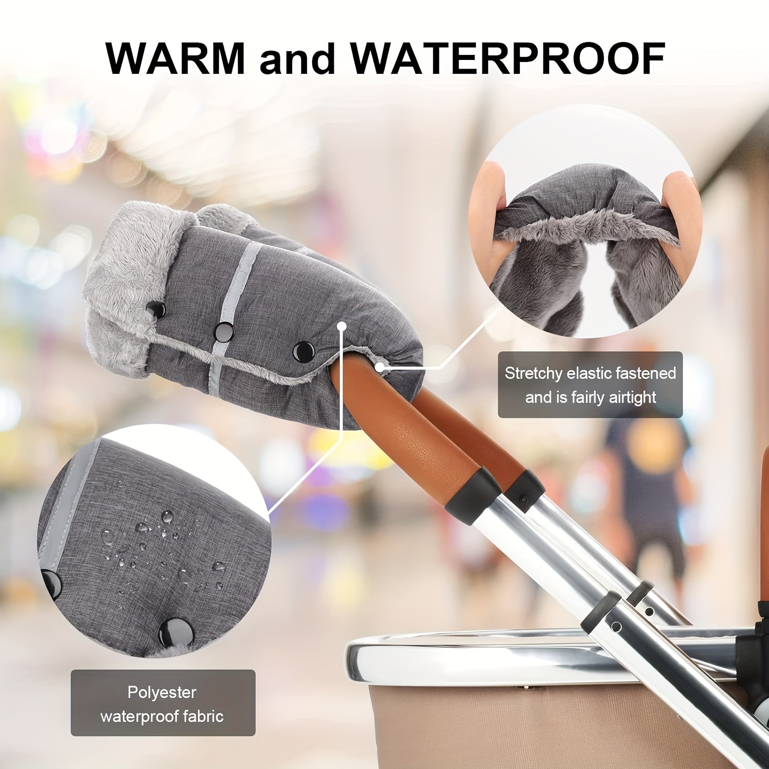 Domi Bear Stroller Warm Gloves, Windproof Waterproof Armrest Covers