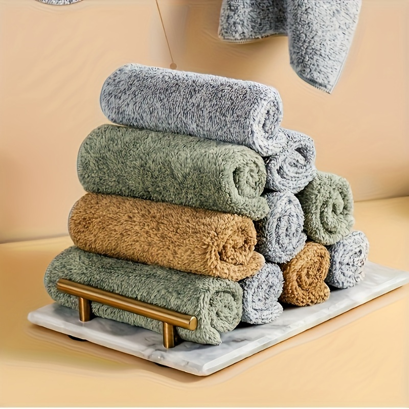 

5/10pcs, Scouring Pad, Bamboo Charcoal , Microfiber Cleaning Cloth, Solid Color Dish Towels, Lining Hand Towel, Face Towel, Suitable For Kitchen Bathroom, Cleaning Supplies