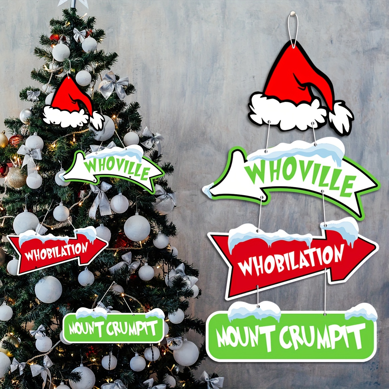 

[top-] Whoville Signs - 4pcs Christmas Tree Ornaments, For Parties &