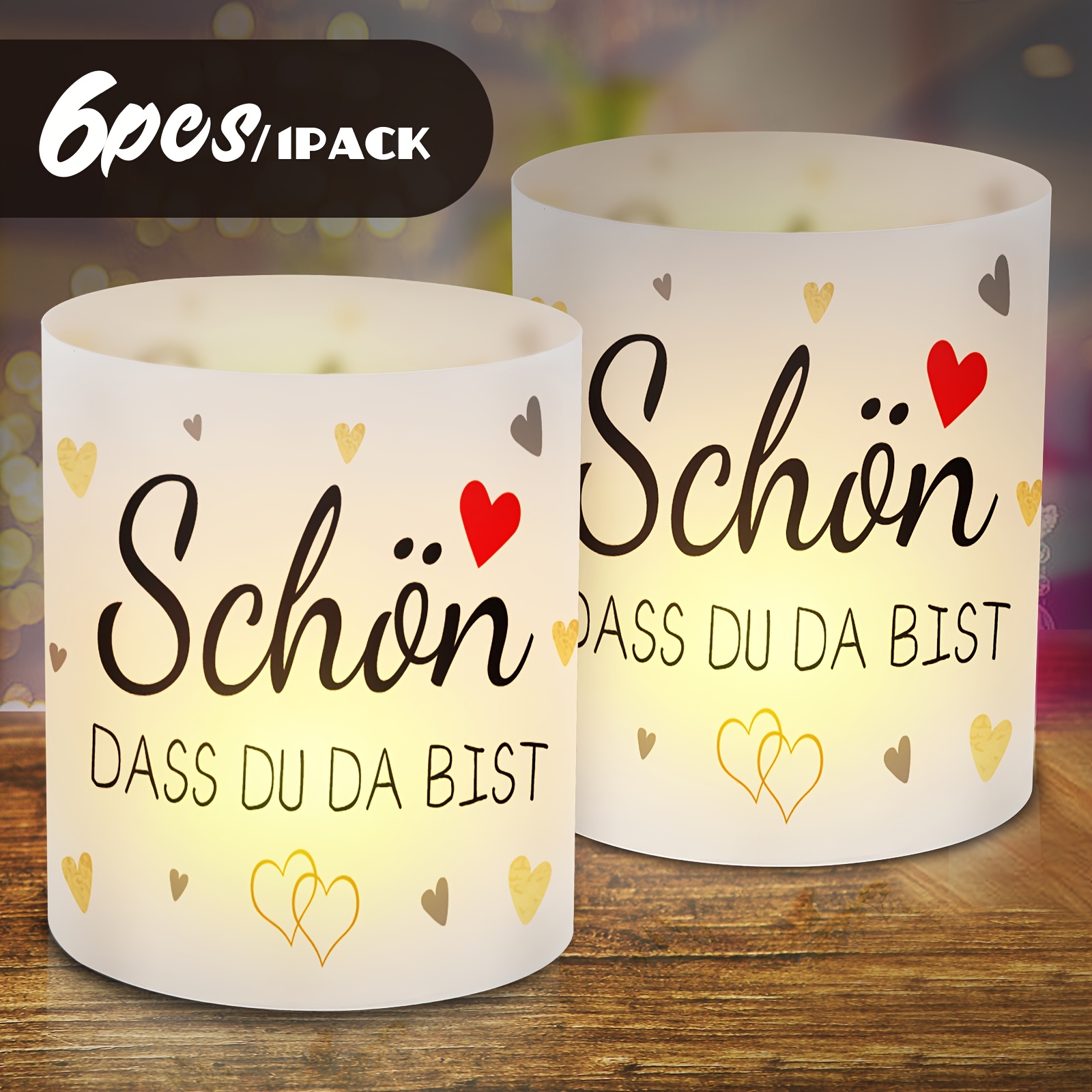 E-shop 6er-Set Tischlampenschirm-Dekorationen mit den Wärmen Worten "Schön dass du da bist" - Vielseitige Feierdekoration, für Hochzeiten,