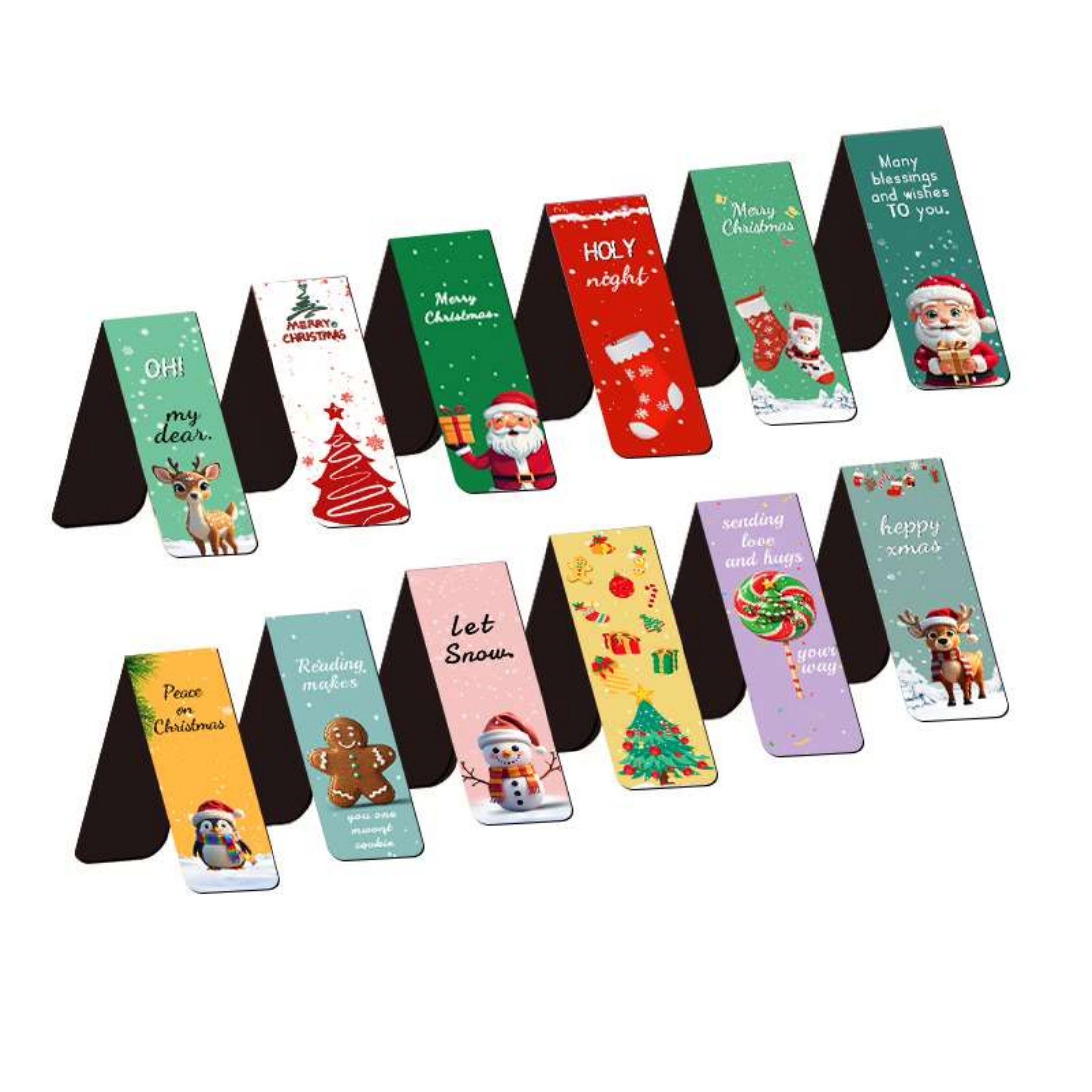 Image of 12pcs Christmas Character Magnetic Bookmarks, Santa Claus Style, Festive Holiday Gift Tags For Students, Teachers, And Book Lovers, Fun And Educational