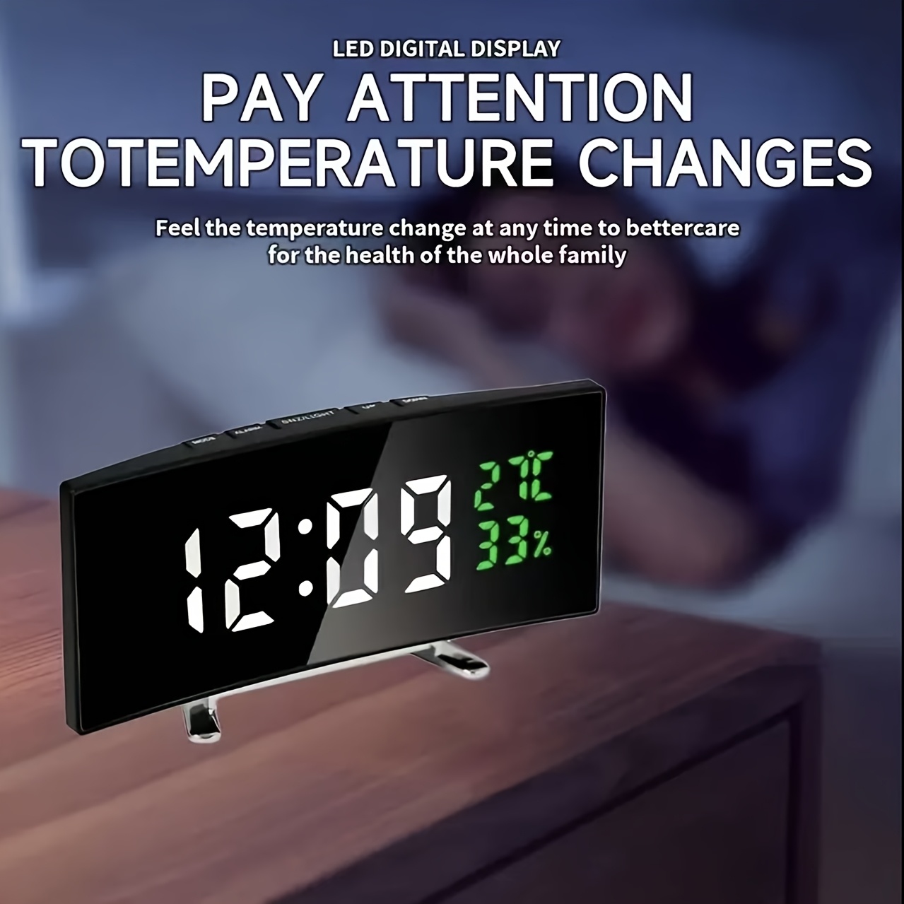 Modern LED Digital Alarm Clock with Extra-Large Display | Multi-Function Temperature and Humidity Display | The Perfect Choice for a Stylish Bedroom Alarm Clock, White and Green Digital Display, Powered by 3*AAA Batteries/USB | A Fashionable Alarm