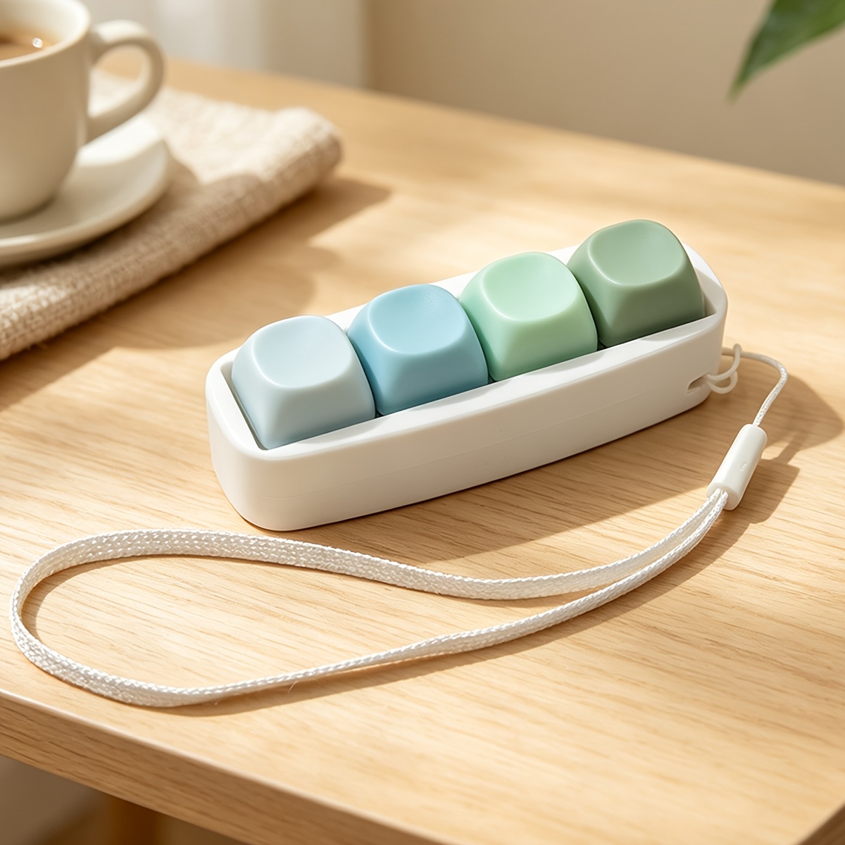 TEMU Macaron Gradient 4-button Mini Keycap Fidget Keychain, Rounded Rectangle Base, Tactile Sensory Item, Stress, Portable Lanyard Backpack Pendant,