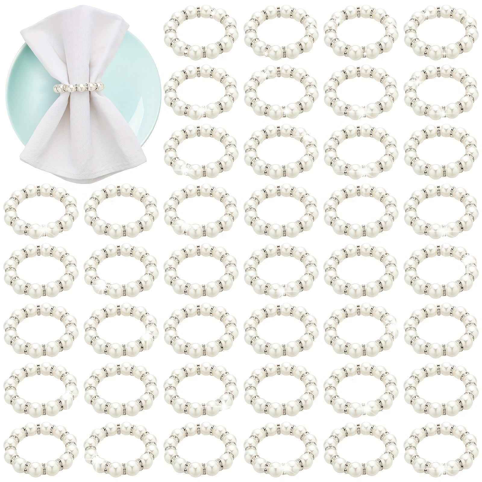 100pcs pearl napkin rings silver napkin ring holder imitation beaded white napkin rings elegant   serviette rings   for formal wedding home dinner party supplies