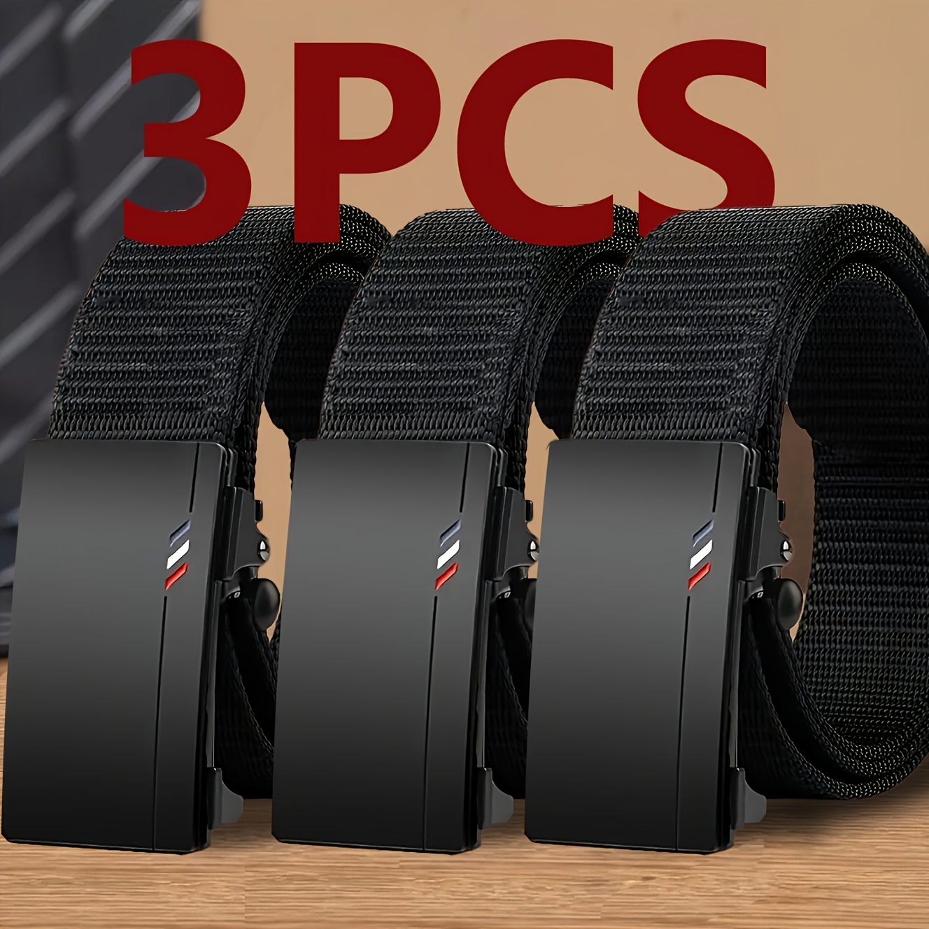 TEMU 3pcs, Men' Belt, Nylon Material Belt Body, Lightweight, Strong And Durable, Adjustable Length, Metal Automatic , Design, With Block