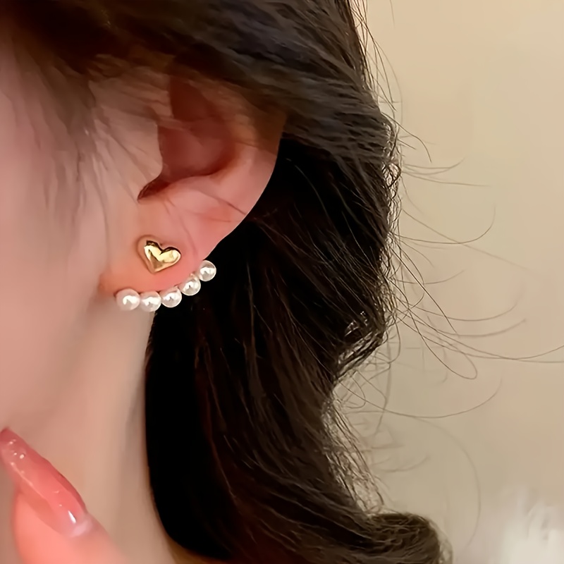 Alternative view of Elegantes aretes de perlas sintéticas estilo vintage, hechos de aleación de zinc, ideales para el uso diario y…