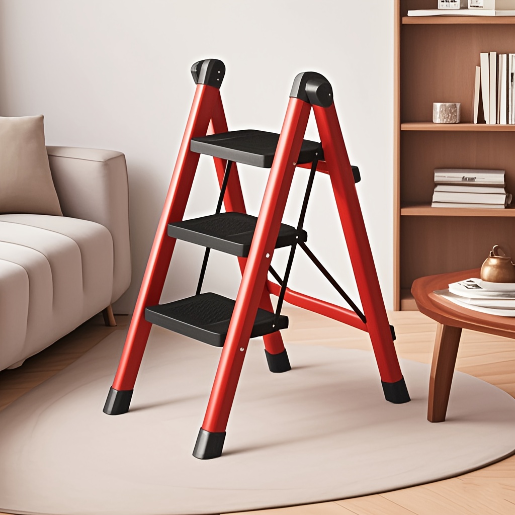 

1pc Multi-functional Folding Ladder, Portable Metal Household Utility Ladder With Pedals, Indoor Retractable Thickened Sturdy Steel