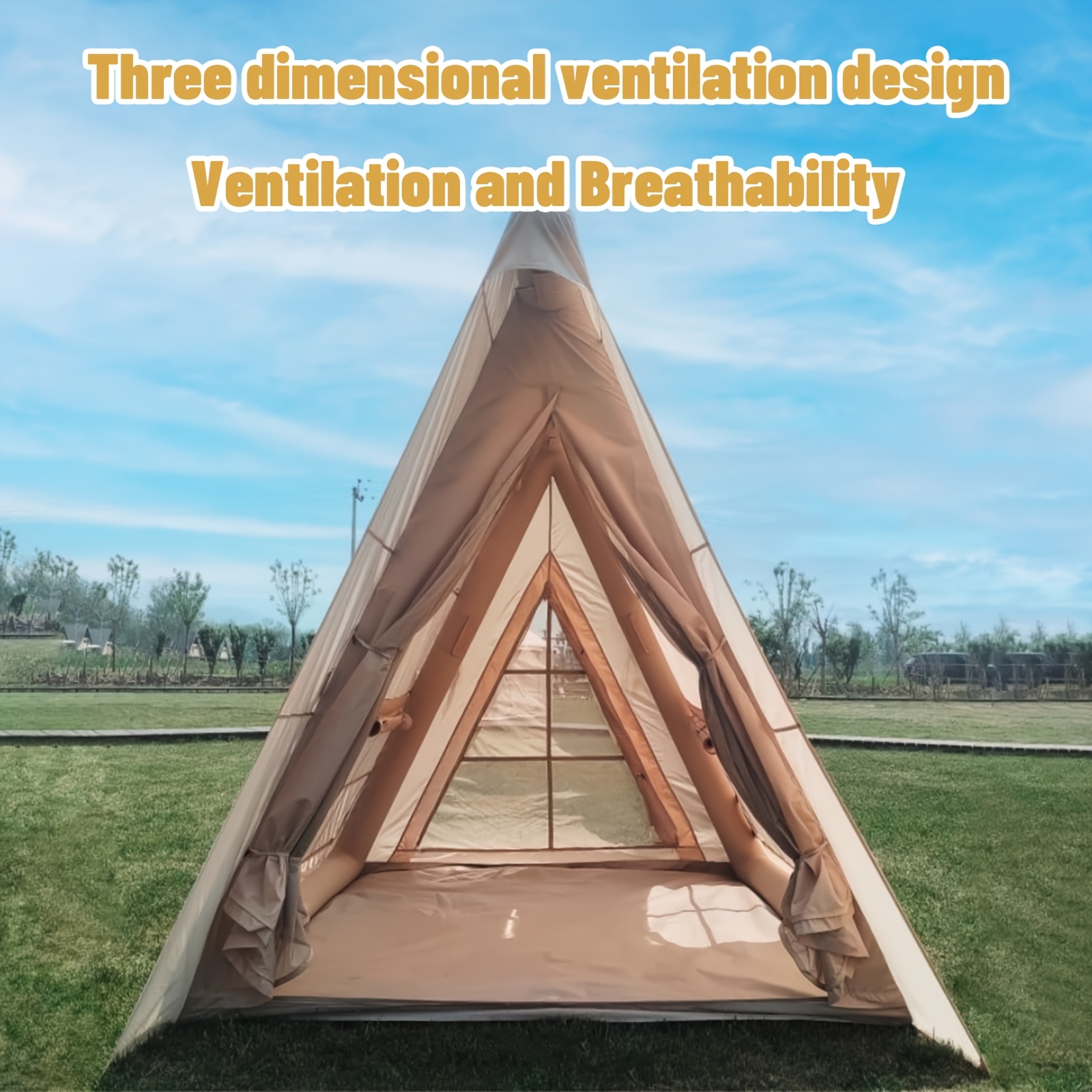 PAKICETUS 6-Person Inflatable Family Camping Tent with Wind-Resistant Triangular Structure & All-Weather Stability - Easy Setup, Spacious Floor Area, Clear Window Panels & Ventilation System, Portable Storage Bag Included, Durable & Sturdy Frame for Year-Round Use, Ideal for Family Camping, Hiking, Backpacking - Beige/Gray Color Options Available (Ideal for 6-Person Groups)