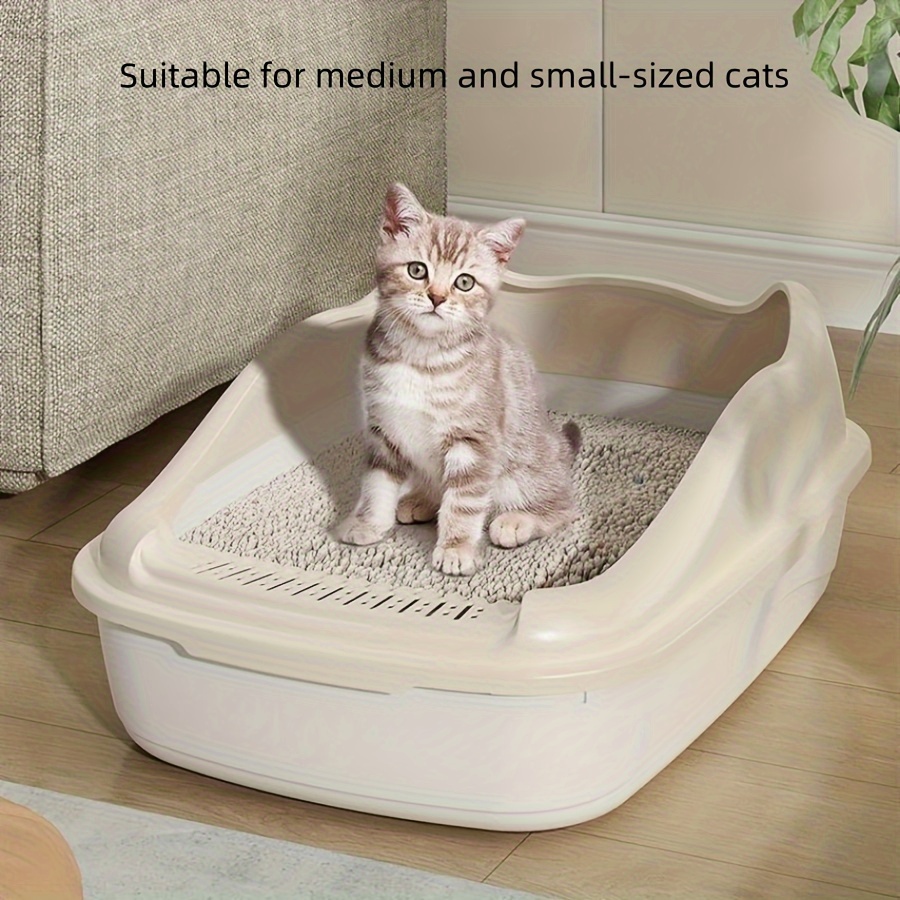 1pc Semi-enclosed Cat Litter Box Open Top Anti-splash Cat Litter Basin ...