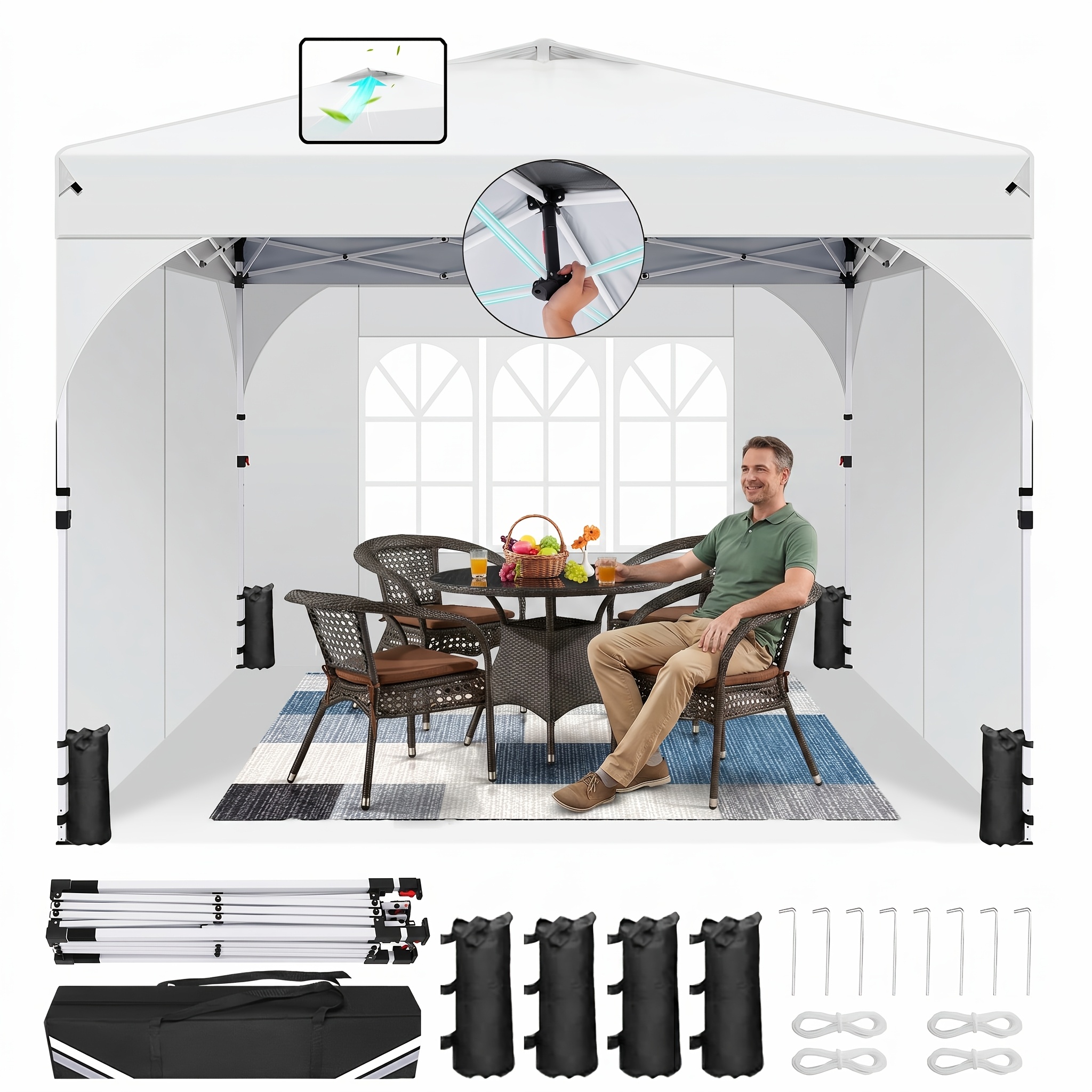 Image of 3x3m Pop Up Canopy Tent With 420d Removable & Reflective Strip, Central Button & Air Vent, Outdoor Instant Canopy Tent With Carry Bag For Outdoor Activities, Commercial Use, Relaxing, Gathering