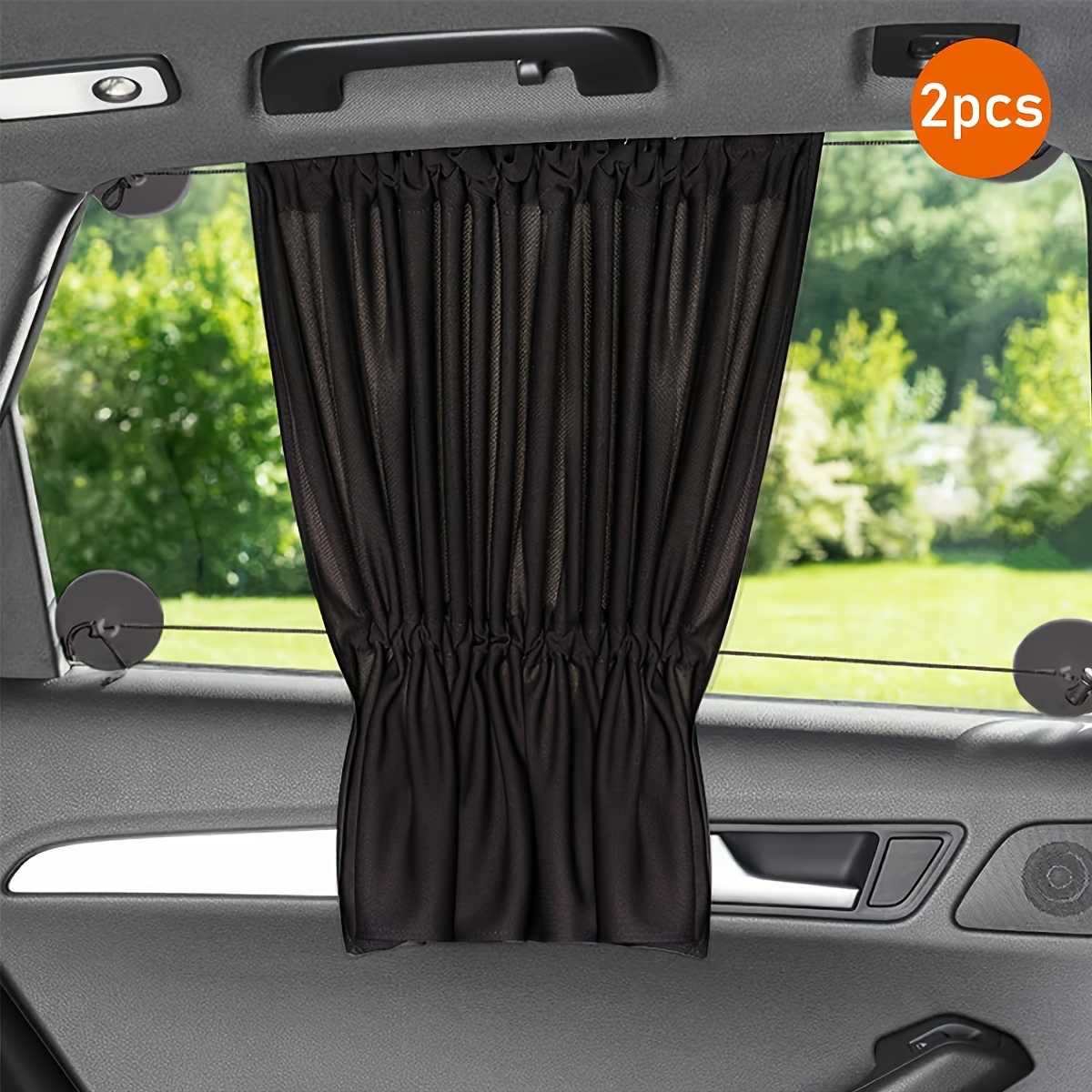 Double Row Suction Cup Curtain Pair Set 2pcs Car Sunshade Side Window Privacy Sunscreen Light Blocking Insulation Suction Cup Vehicle Curtain Interior Heat Insulating Curtain