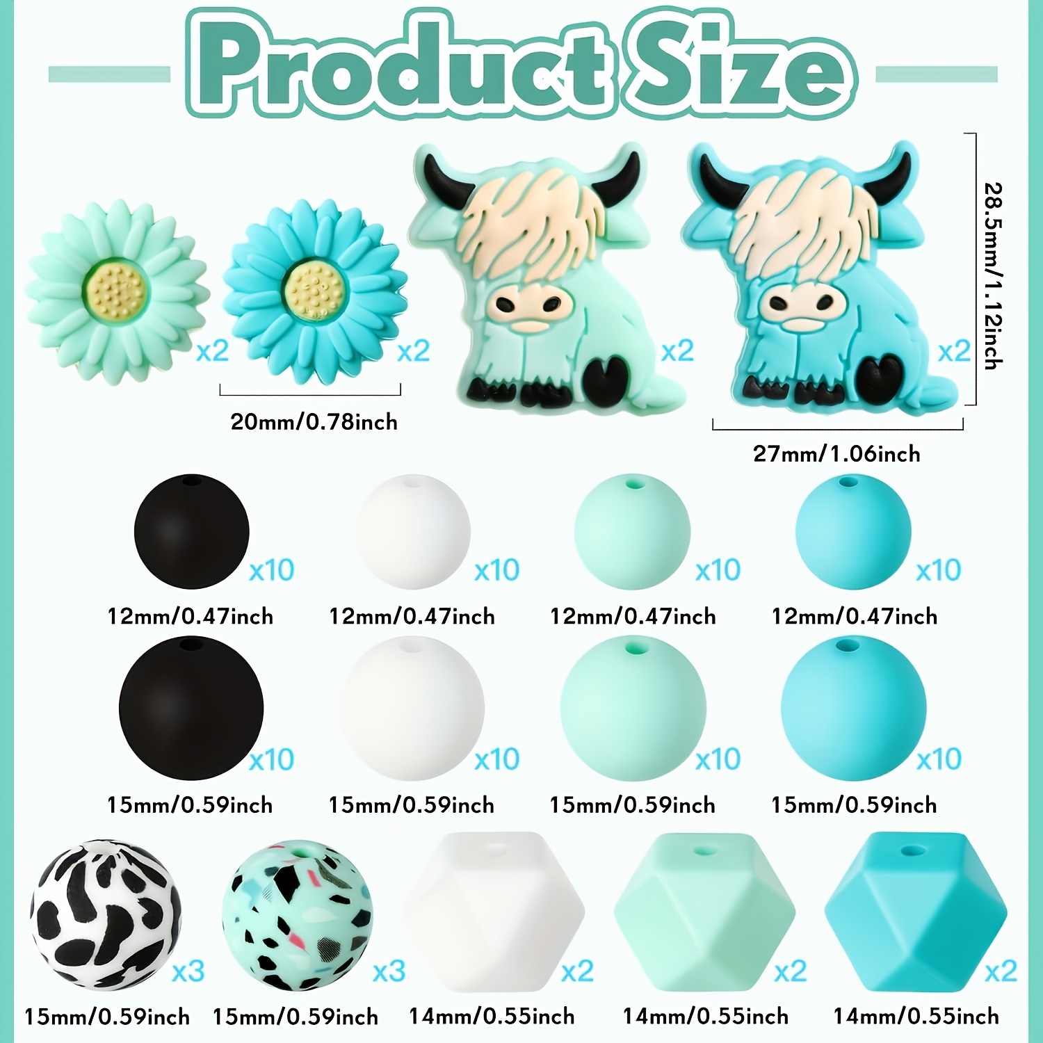TEMU Set Of 100 Three-dimensional Green Highland Daisy Flower Silicone Beads