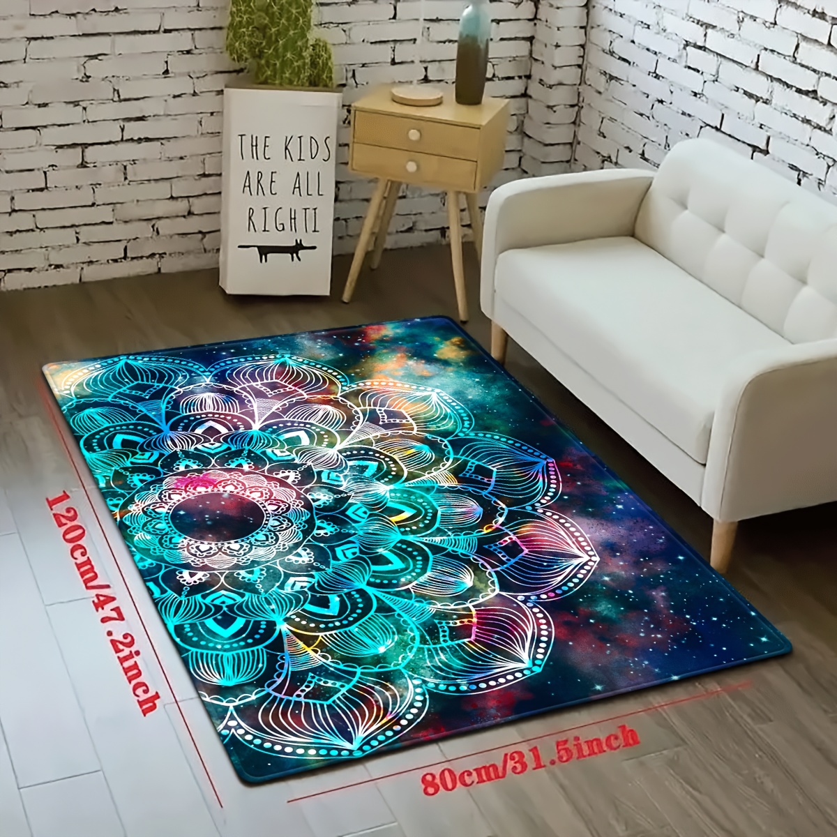 TEMU 1pc Colorful Starry Sky Mandala Pattern Square Rug, Suitable For Bedroom And Living Room Decor, Indoor Use