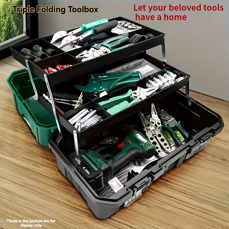 

1-pack Folding Toolbox, Thickened Plastic Portable Storage Case For Electrician, Maintenance, Home, Construction, Renovation, Woodworking, Outdoor Use - Tool Organizer Box