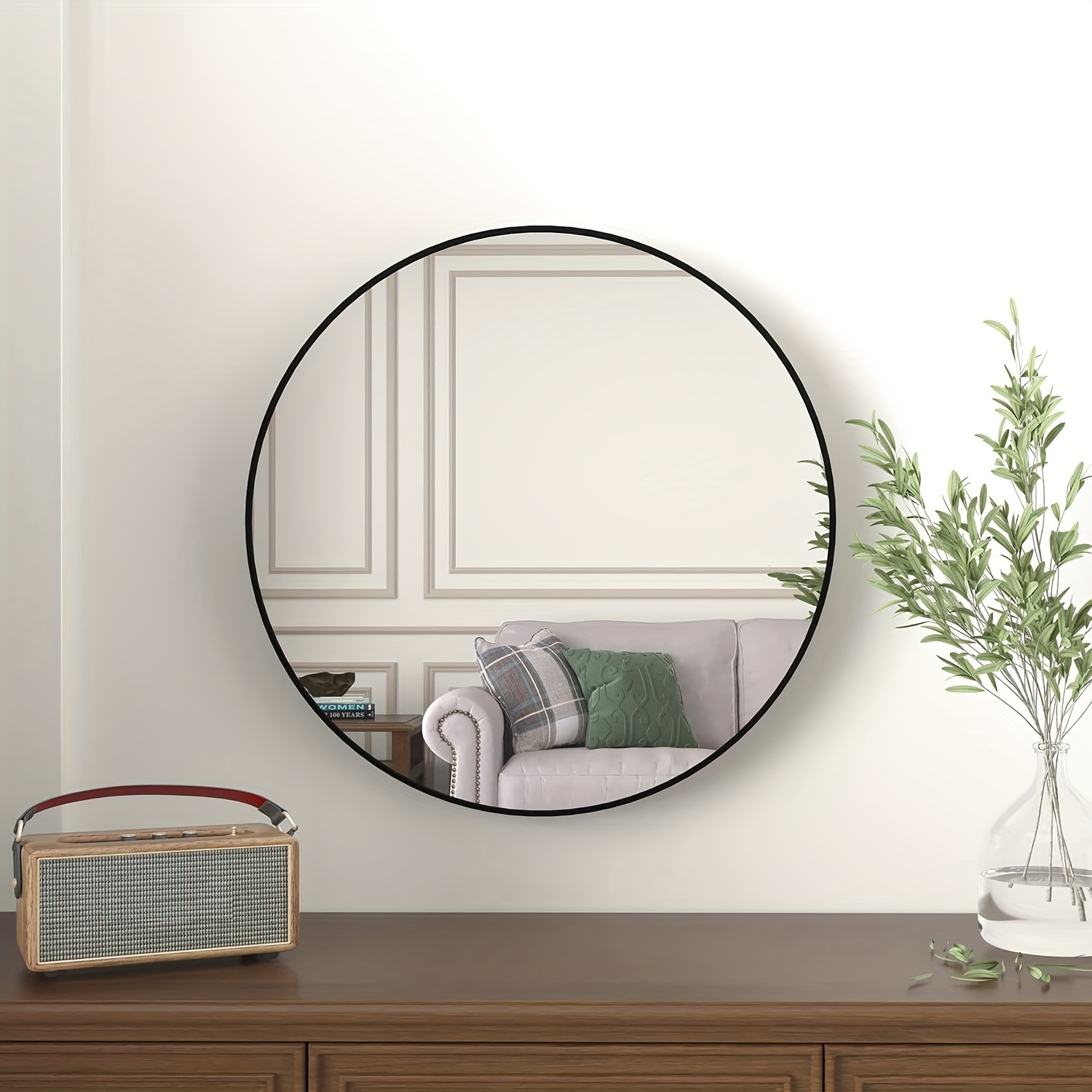 Espejo redondo negro de 24 pulgadas, espejo redondo de pared, marco de  metal, espejo redondo de baño, espejos circulares para pared, sala de  estar