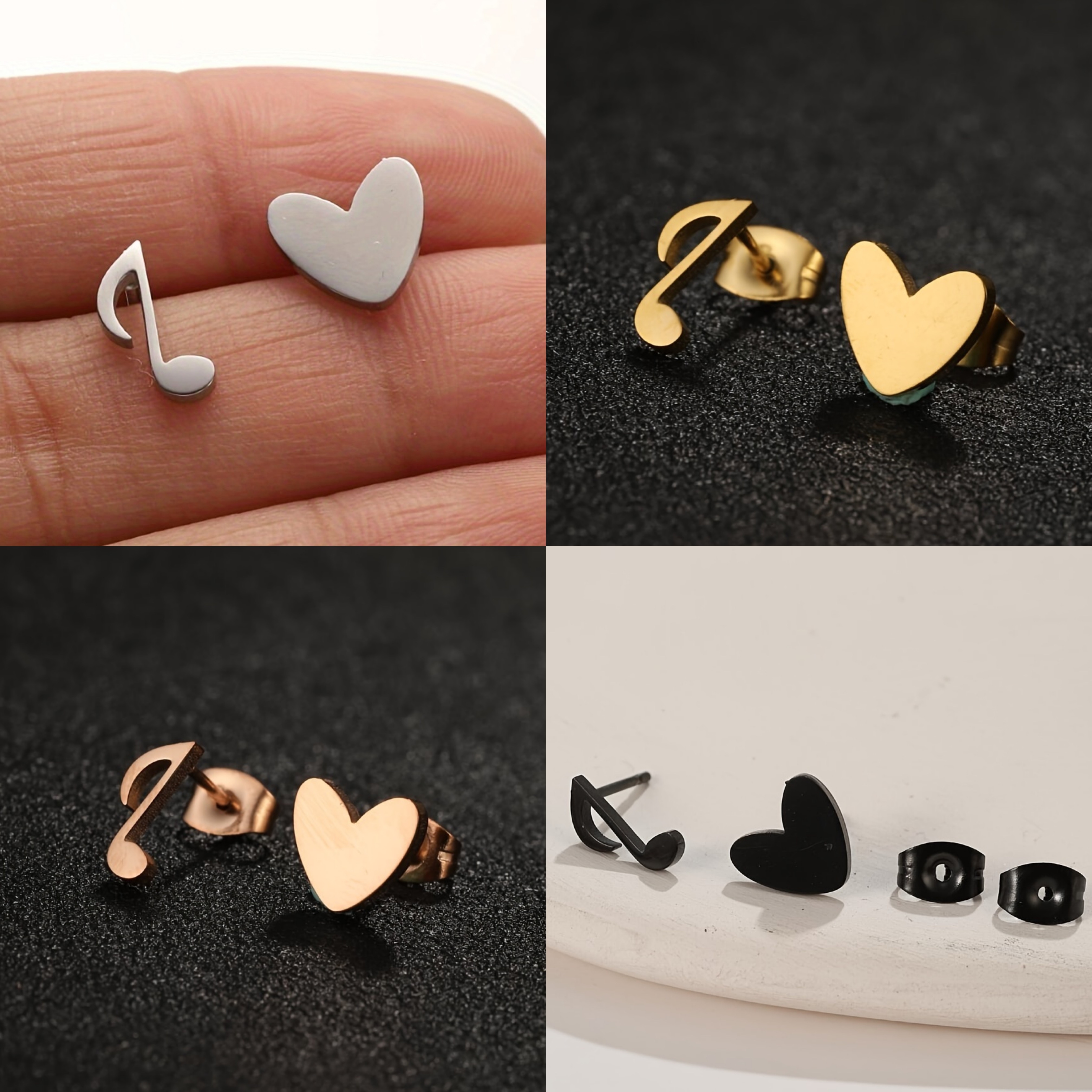 925 Sterling Silver Music Note Jewelry Set - Stud Earrings With Cubic Zirconia For Music Lovers
