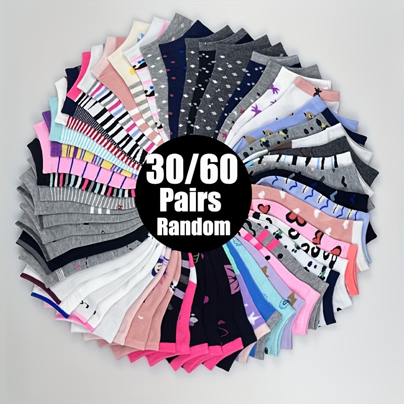 

30/60 Pairs Candy Colored Ankle Socks, & Breathable Socks, Women's Stockings & Hosiery