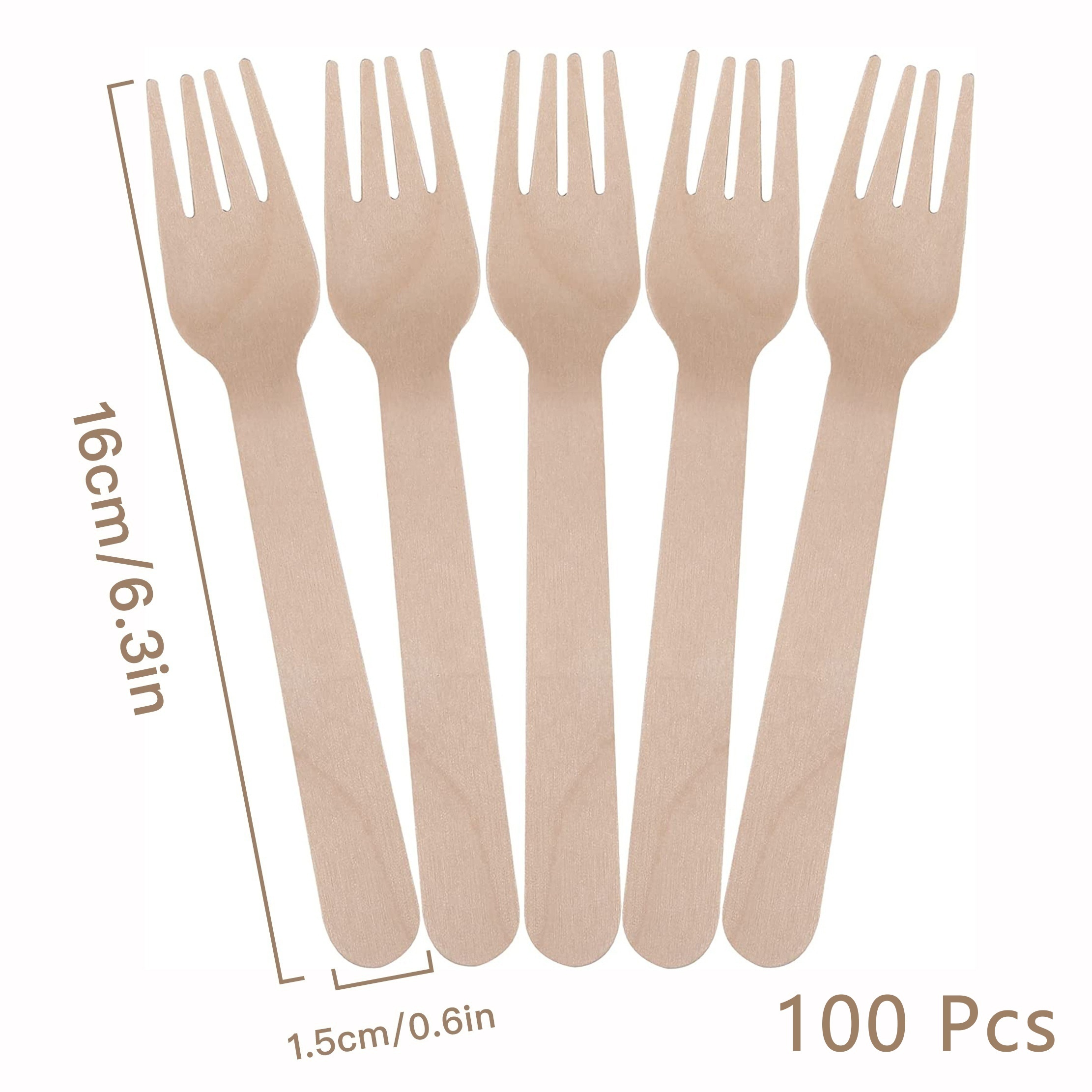 100 Wooden Forks, Disposable Wooden Forks, Suitable For Parties, Camping, Weddings