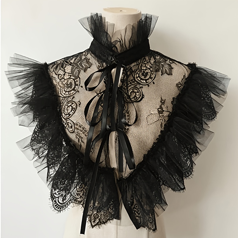 TEMU Gothic Style Lace Mesh Anti-peek-through Cover False Collar Shawl, Stage Performance Banquet Prom Shawl False Collar Neck Scarf For Halloween