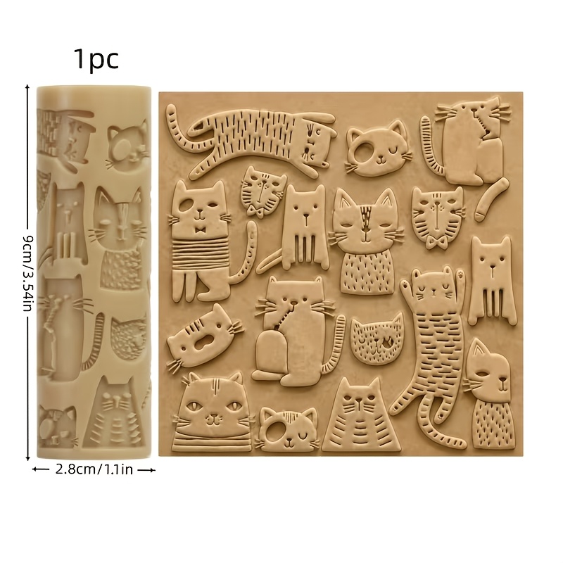 TEMU 1pc Cat-themed Pottery Roller Tool - Plastic Clay Embossing Press With 3d Cat Patterns Suitable For Soft Pottery, Coaster Making, Clay Art,