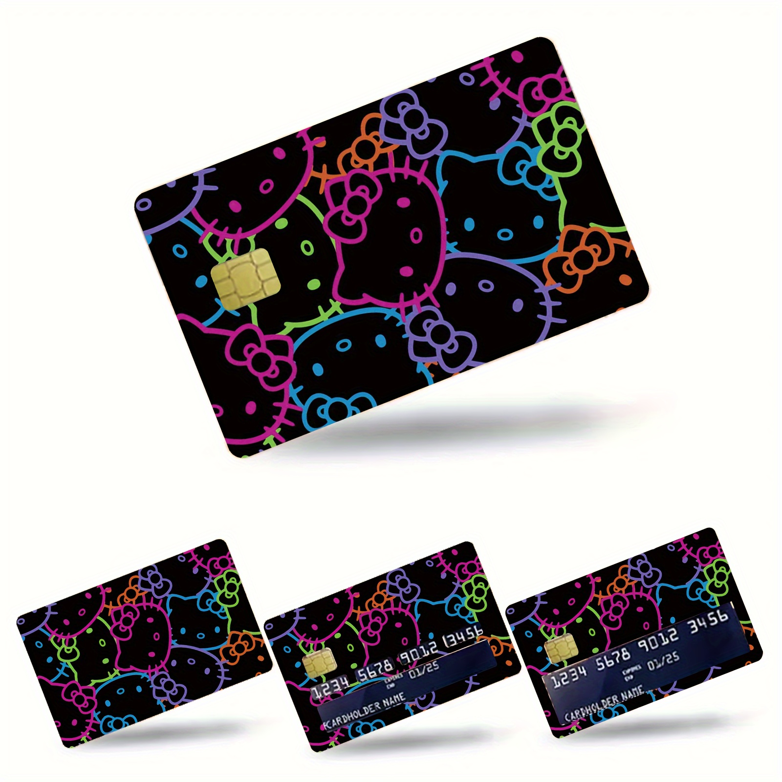 * 1 Set of 4 * * * Credit Card Stickers, Self-* Cute Pattern PVC Card  Stickers, Bus Card Stickers, Bank Card Skin Stickers. 4pcs  Scratch-Resistant ...