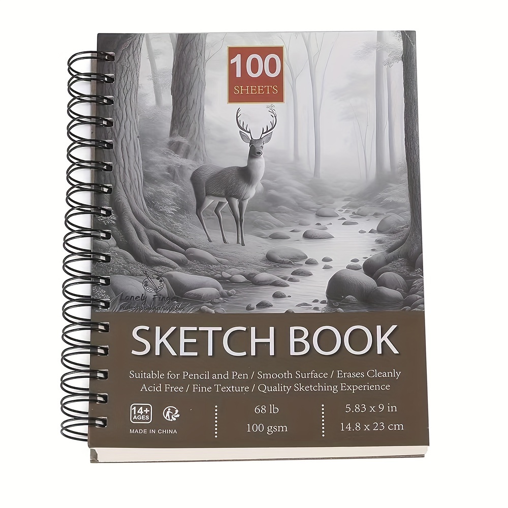 TEMU Premium Sketchbook With Spiral Binding And Hardcover - Sheets Of Fine Grain Acid- Paper, Ideal For Artists & Students