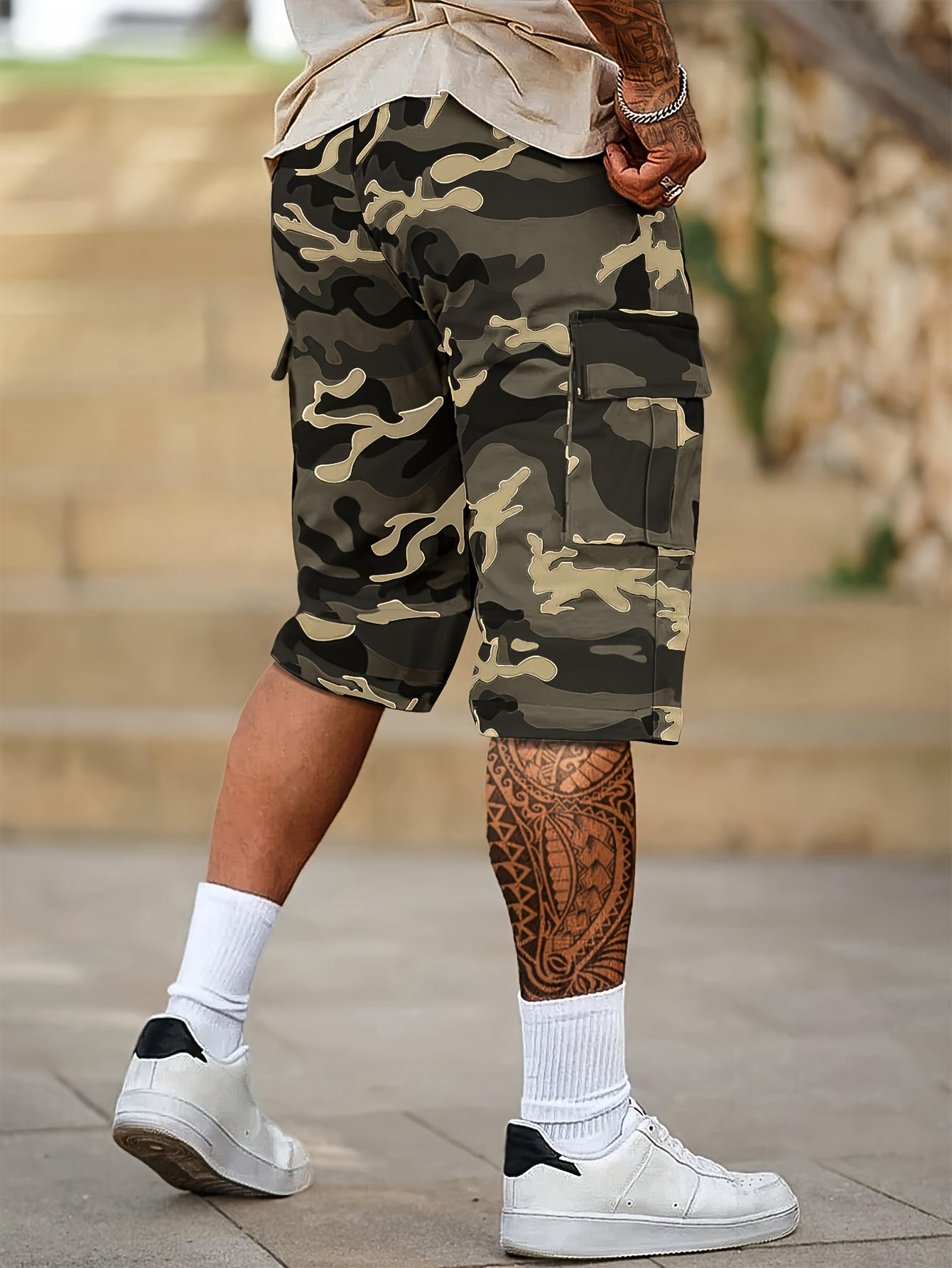 mens camouflage cargo shorts half knee length summer Temu South