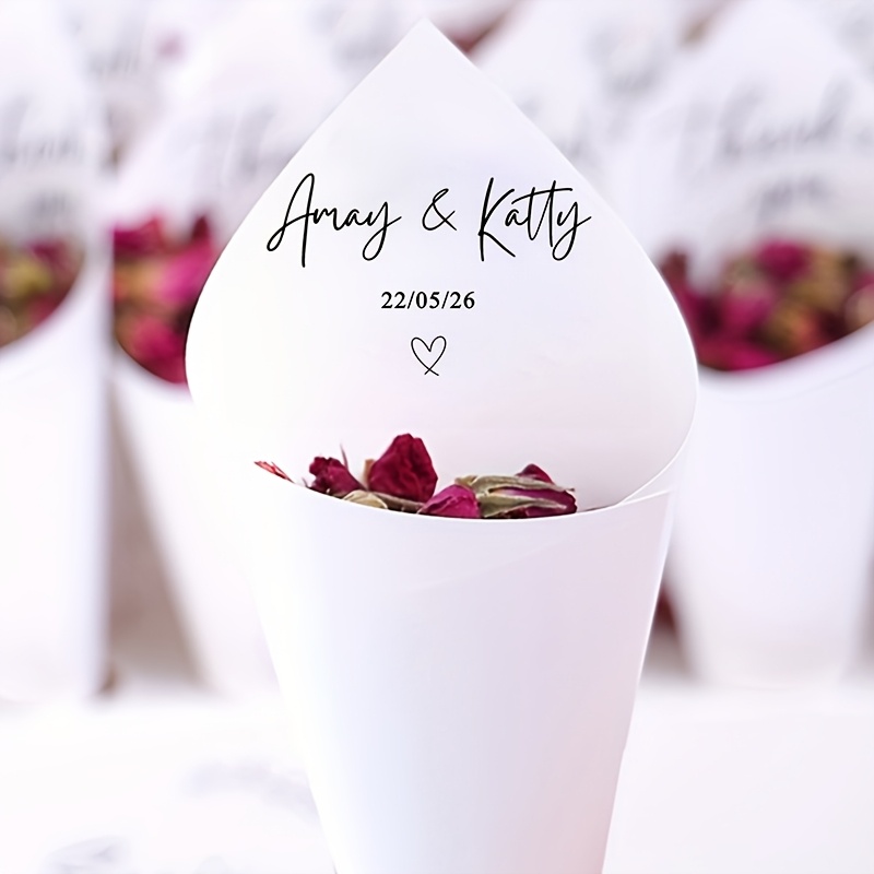 TEMU 30 Custom Petal Paper Cones With Self- Names And Dates, Unique Diy Petal Paper Cones, Perfect For Valentine's Day, Bridal Showers, Christmas,