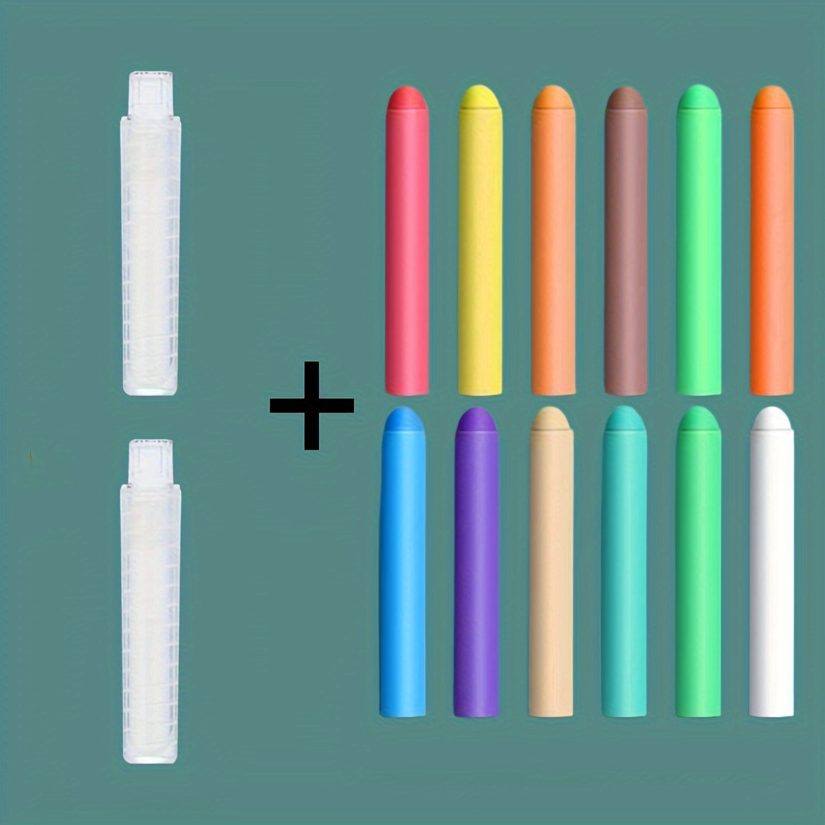 

14pcs (12pcs Colored Chalks + 2pcs Chalk Covers) Water Soluble Erasable Suitable For School Board Book Painting