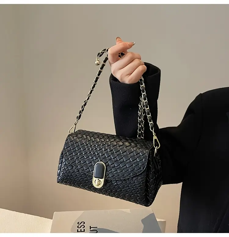 chic black woven crossbody bag for women versatile shoulder bag with detachable strap zip closure hardware casual or formal outfits Product details 15