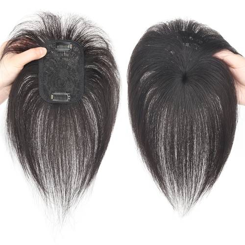 Artikelbild echthaar topper haarteil zur abdeckung grauer haare, dünner stil, kurze glatte perückenteile, damen glatzenversorgung