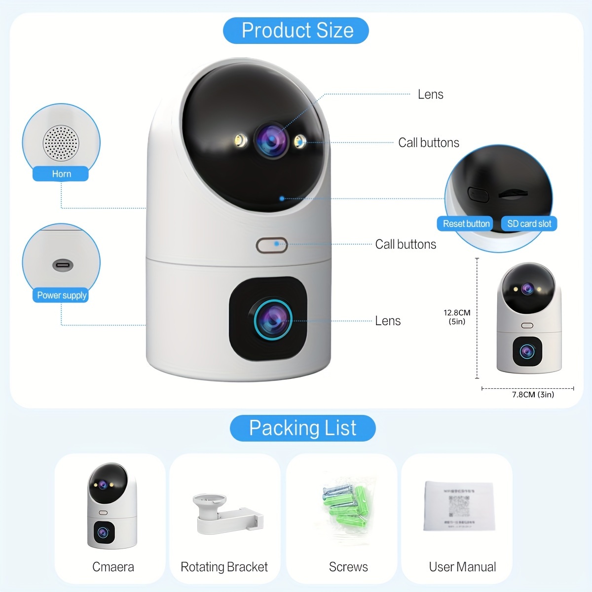 JOOAN 2K HD Dual-Screen WiFi Security Camera - Wireless, High-Definition with One-Click Phone Call, Audio, Alarm Push & Full-Color Night Vision details 5