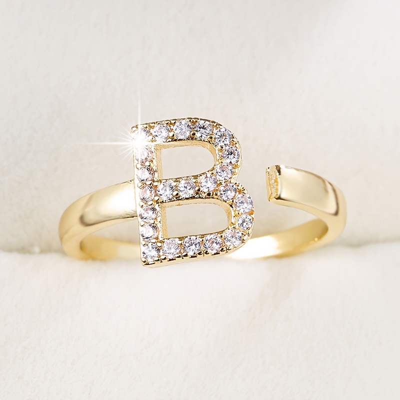 Adjustable Letter Open End Women's Ring Golden Plated