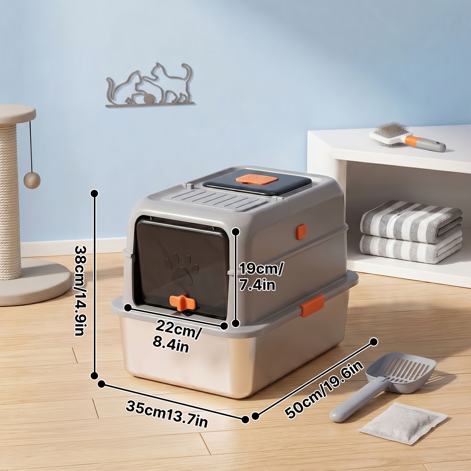 Image of Stainless Steel Cat Litter Box, Odor-proof And , Bottom, Easy To Clean, Access, Pressure-resistant And Scratch-resistant, Free Scoop And Deodorizing Pack Included, Cat Toilet, Without Battery