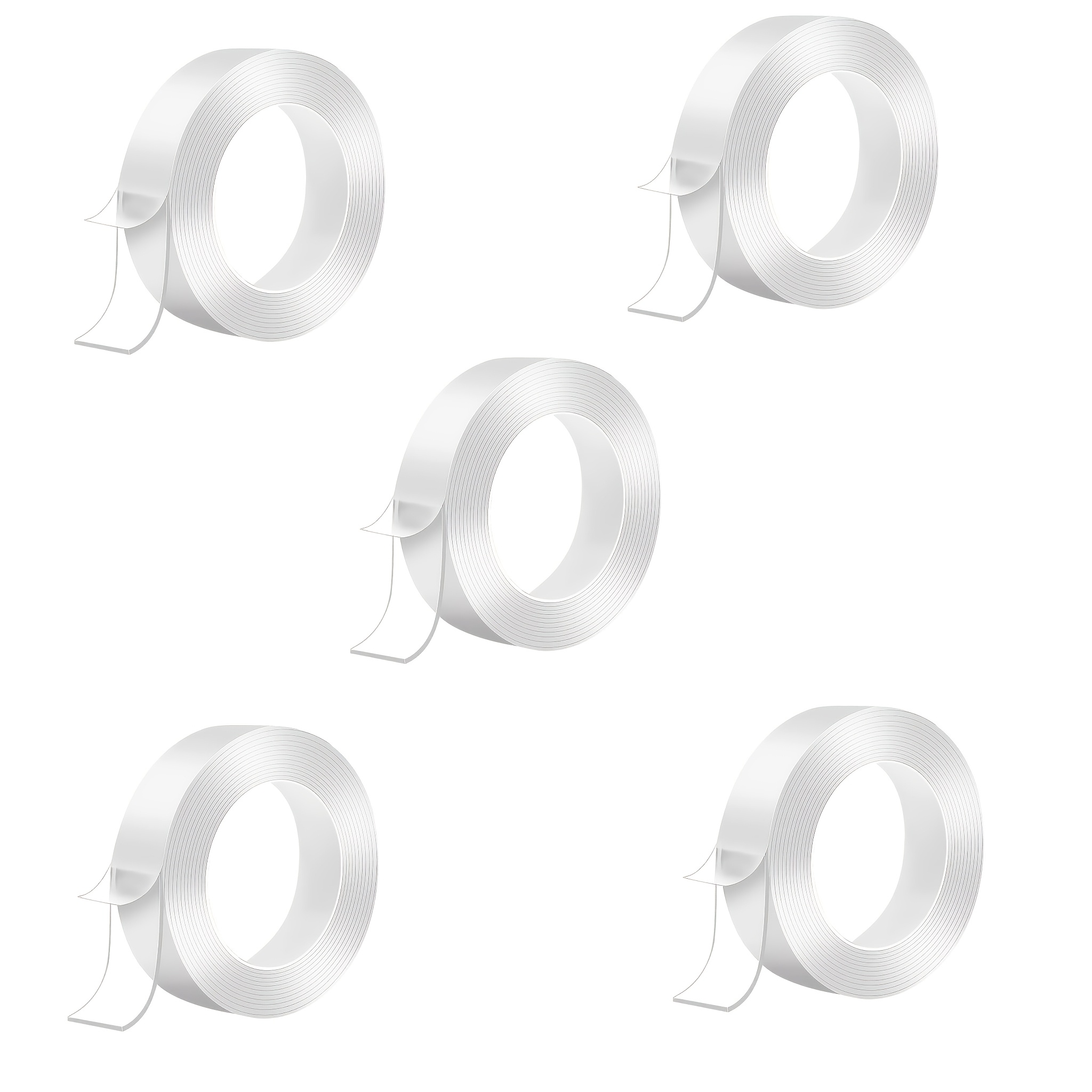 TEMU 5-roll Pack Strong Transparent Nano Double-sided Tapes - Large Size Removable Wall Stickers For Hanging Paintings, Posters, Mirrors, Shelves,