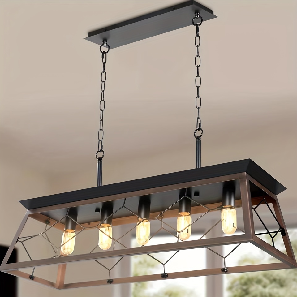 

Dwvo 5-light Pendant Lights Island Fixture, Farmhouse Rustic Rectangular Chandelier For Dining Room, Kitchen, Living Room, Entryway, Ul Listed, Bronze