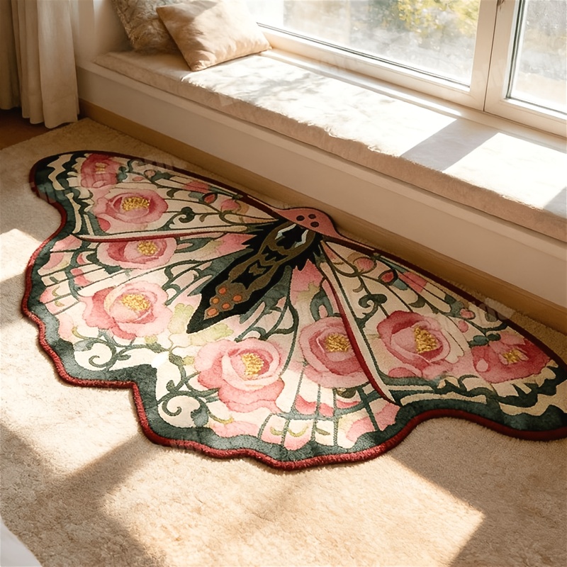 TEMU Tapis en velours Golden 850g + 7mm avec impression 2D HD, tapis de français vintage à motif floral et papillon pour canapé, tapis de chevet pour