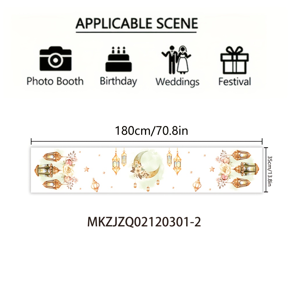 TEMU 1pc, Ramadan Table Flag, 180cm X 35cm/70.8in X 13.8in, Polyester Material, Eid Al-fitr Themed Home Decoration Flag Tablecloth Suitable For Table