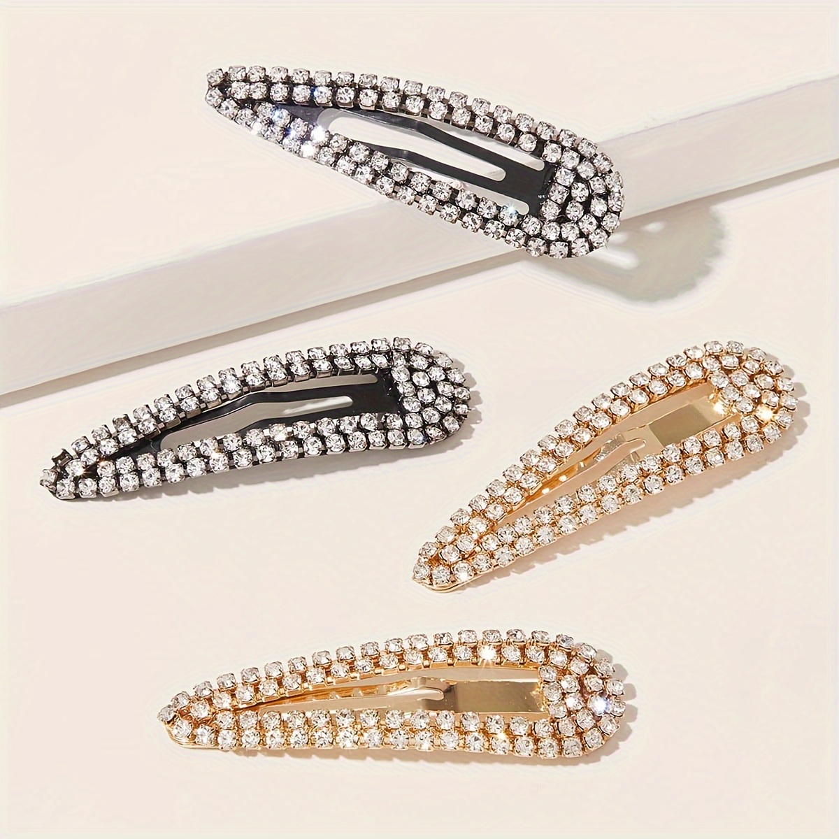 4pcs Women' Rhinestone Hair Clips Full Diamond Bb Clip Side Clip Bangs Clip